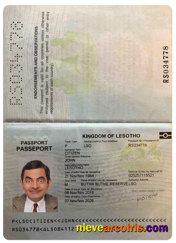 LESOTHO passport